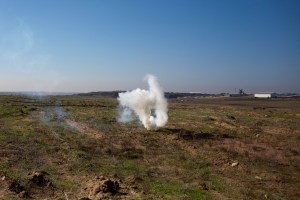 Tear gas fired by Israel onto Palestinian land at Jahar Al-Deek, Gaza (photo by David Shaw)