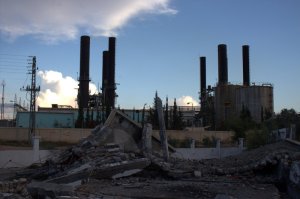 The remnants of Gaza's sewage treatment plant desttoyed during Cast Lead in front of Gaza's only power station (photo by Patrick Keddie)